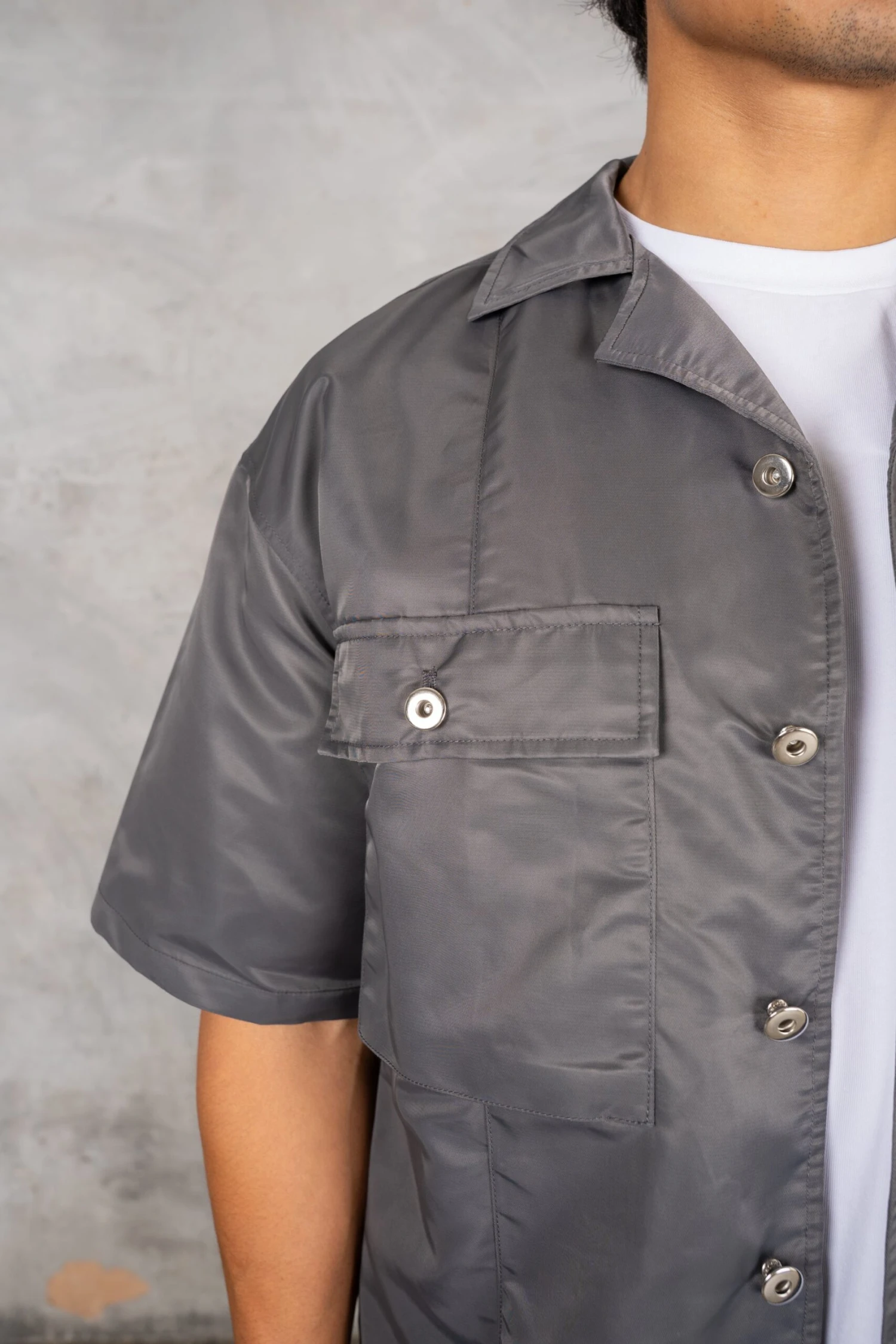 Boxy Nylon Oversized Shirt - Charcoal(Mst14 2446 Ch) 5 Boxy Nylon Oversized Shirt - Charcoal(Mst14 2446 Ch) - Image 5