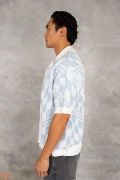 Boxy Checked Knitted Shirt - Pale Blue/White(Boxy Checked Knitted Shirt Pale Blue White) -Jk Attire DSC02638