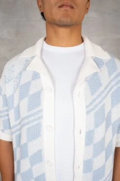 Boxy Checked Knitted Shirt - Pale Blue/White(Boxy Checked Knitted Shirt Pale Blue White) -Jk Attire DSC02640