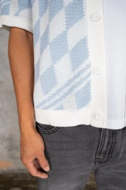Boxy Checked Knitted Shirt - Pale Blue/White(Boxy Checked Knitted Shirt Pale Blue White) -Jk Attire DSC02641