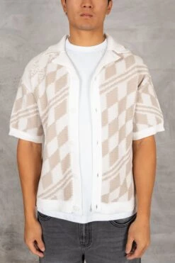 Boxy Checked Knitted Shirt - Taupe(Boxy Checked Knitted Shirt Taupe 1)