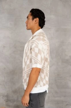 Boxy Checked Knitted Shirt - Taupe(Boxy Checked Knitted Shirt Taupe 1) -Jk Attire DSC02645