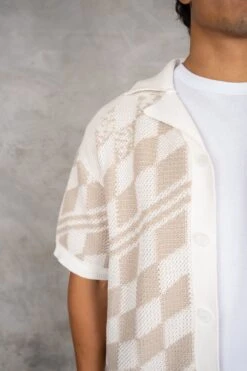 Boxy Checked Knitted Shirt - Taupe(Boxy Checked Knitted Shirt Taupe 1) -Jk Attire DSC02647