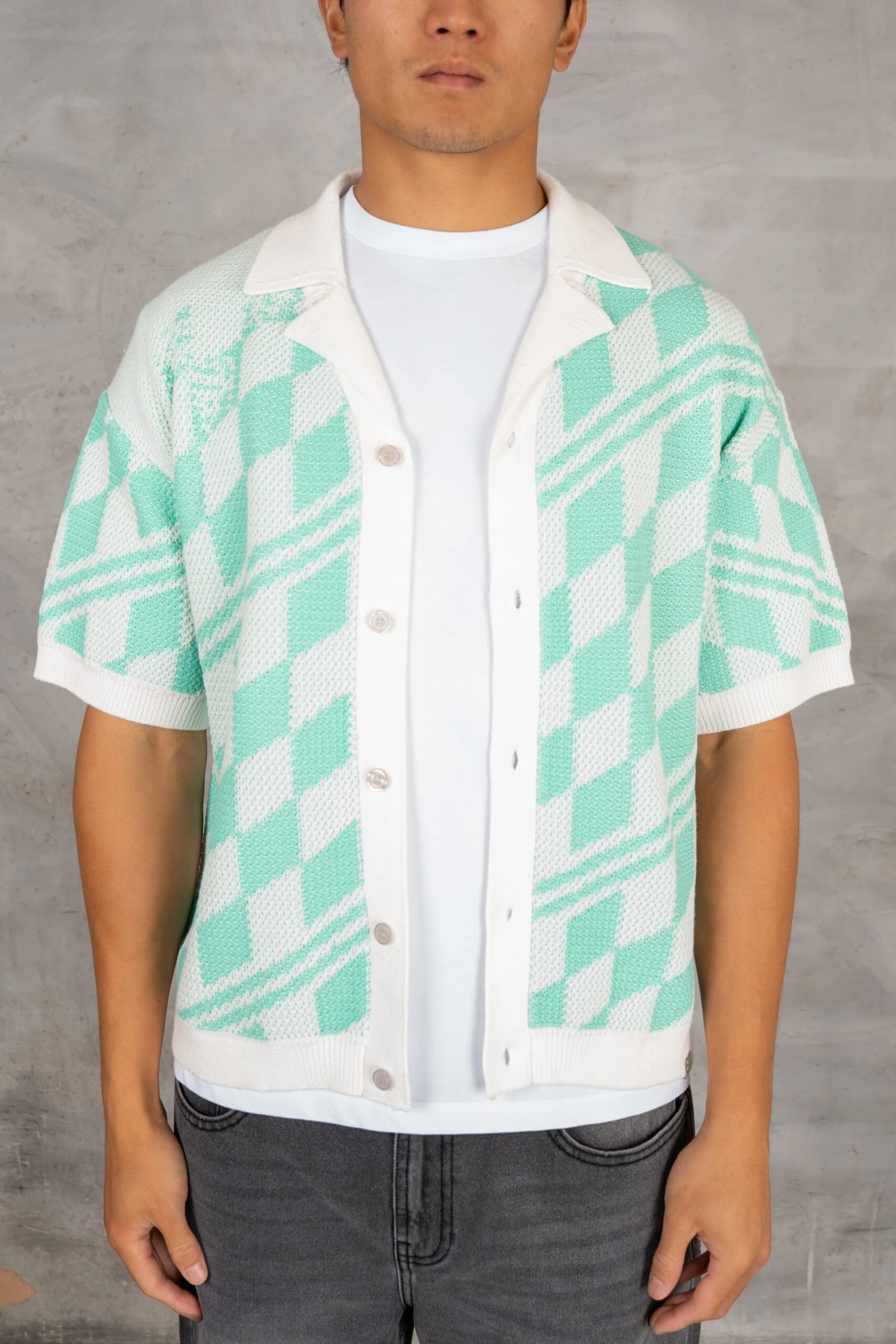 Boxy Checked Knitted Shirt - Mint(Boxy Checked Knitted Shirt Mint Copy) 1 Boxy Checked Knitted Shirt - Mint(Boxy Checked Knitted Shirt Mint Copy)