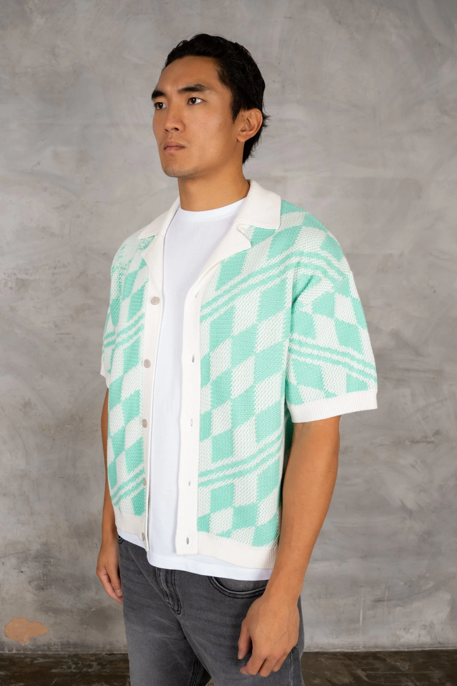 Boxy Checked Knitted Shirt - Mint(Boxy Checked Knitted Shirt Mint Copy) 3 Boxy Checked Knitted Shirt - Mint(Boxy Checked Knitted Shirt Mint Copy) - Image 3