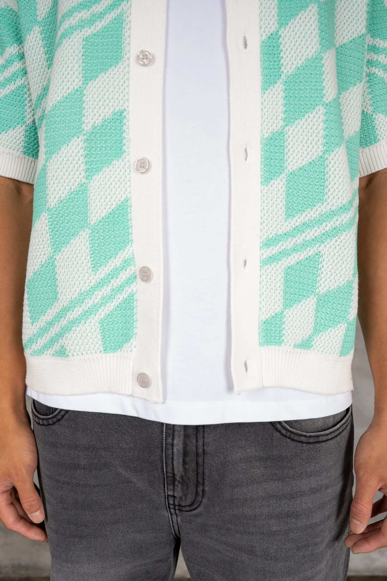 Boxy Checked Knitted Shirt - Mint(Boxy Checked Knitted Shirt Mint Copy) 4 Boxy Checked Knitted Shirt - Mint(Boxy Checked Knitted Shirt Mint Copy) - Image 4