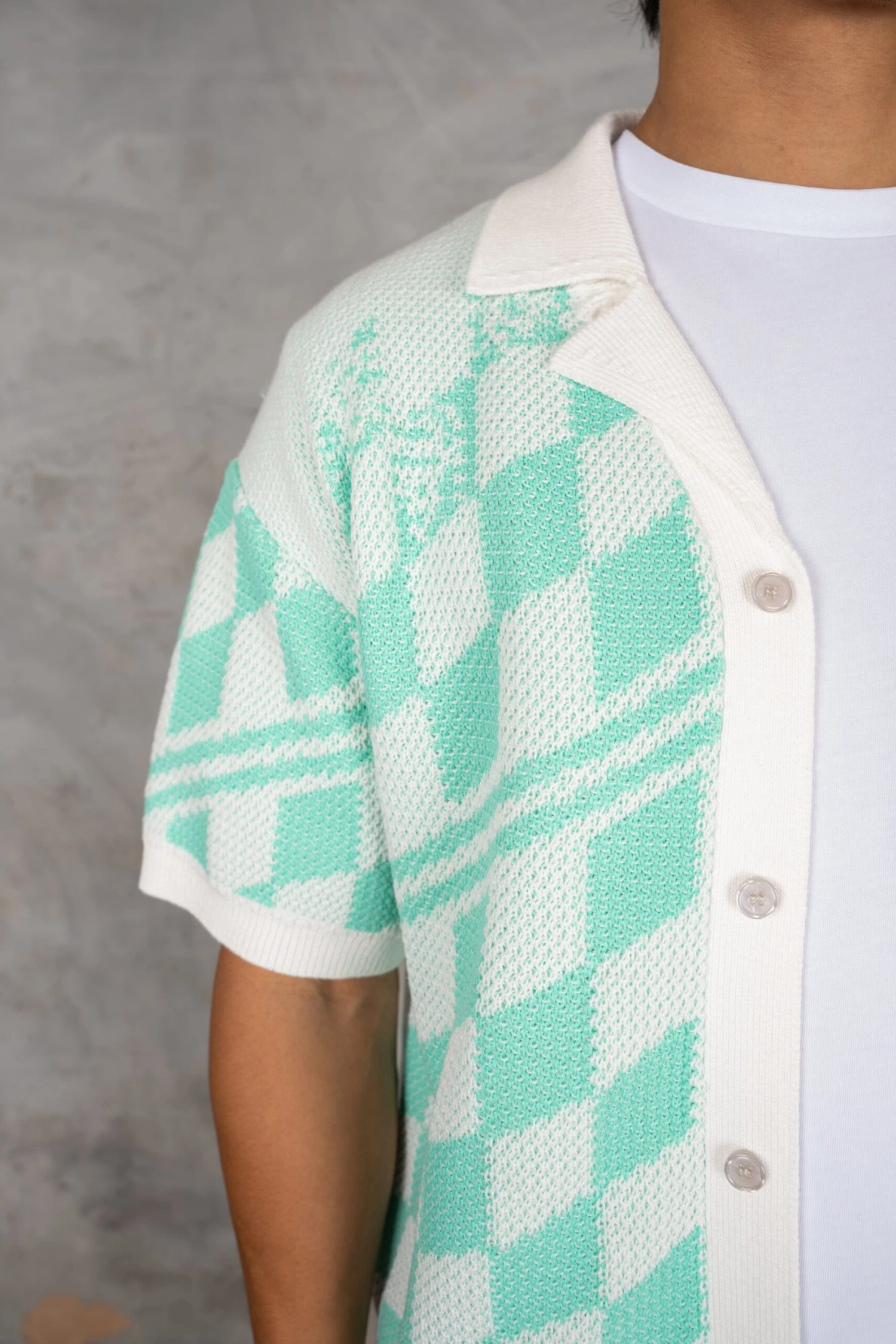 Boxy Checked Knitted Shirt - Mint(Boxy Checked Knitted Shirt Mint Copy) 6 Boxy Checked Knitted Shirt - Mint(Boxy Checked Knitted Shirt Mint Copy) - Image 6