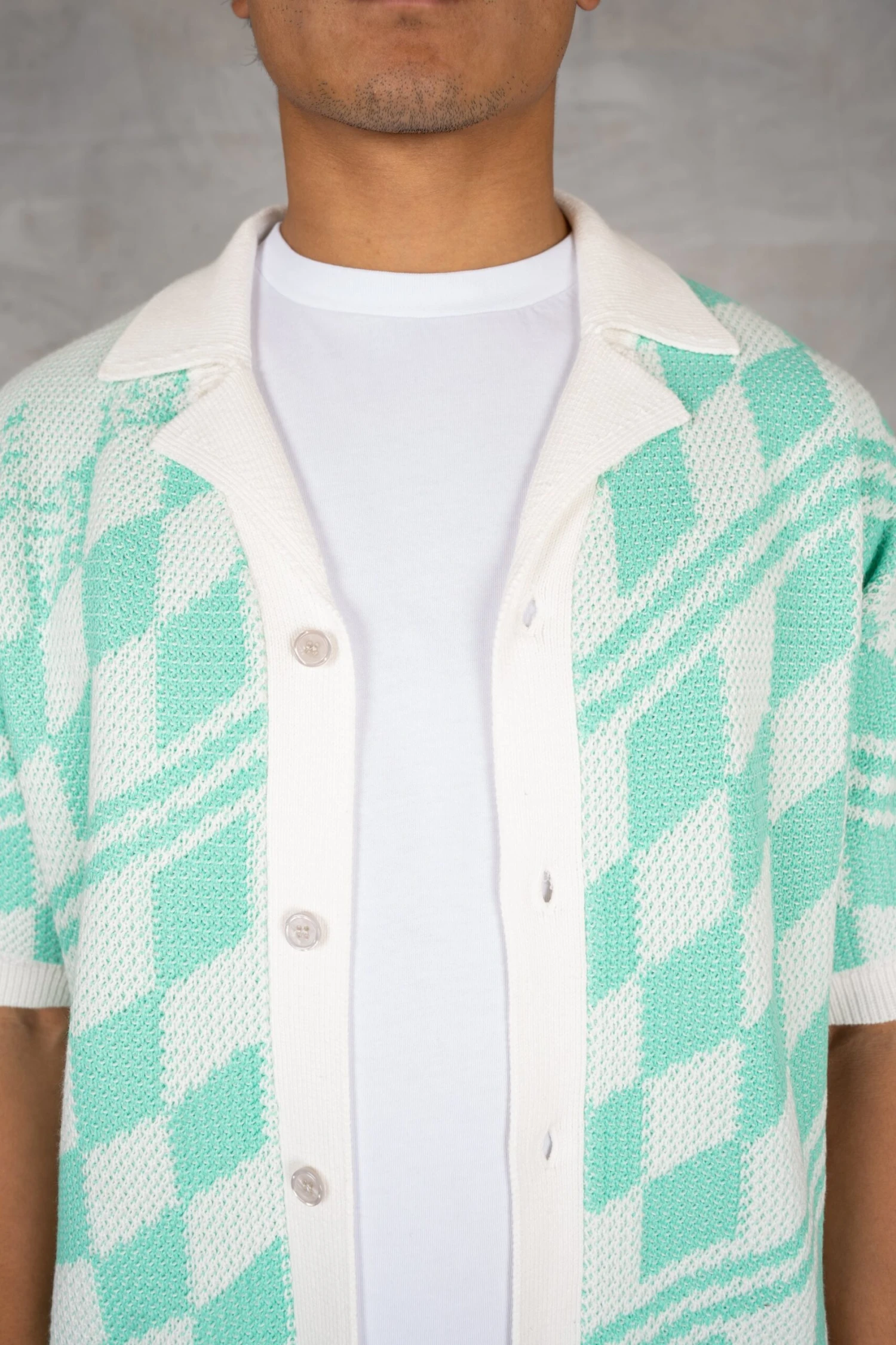 Boxy Checked Knitted Shirt - Mint(Boxy Checked Knitted Shirt Mint Copy) 2 Boxy Checked Knitted Shirt - Mint(Boxy Checked Knitted Shirt Mint Copy) - Image 2