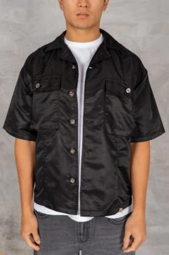 Boxy Nylon Oversized Shirt - Black(Mst14 2446 Bk)