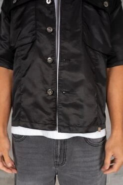 Boxy Nylon Oversized Shirt - Black(Mst14 2446 Bk) -Jk Attire DSC02666