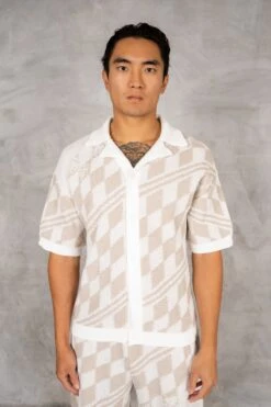 Boxy Checked Knitted Shirt - Taupe(Boxy Checked Knitted Shirt Taupe) -Jk Attire DSC02731