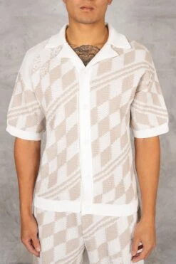 Boxy Checked Knitted Shirt - Taupe(Boxy Checked Knitted Shirt Taupe)