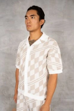 Boxy Checked Knitted Shirt - Taupe(Boxy Checked Knitted Shirt Taupe) -Jk Attire DSC02732