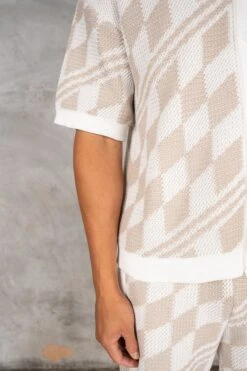 Boxy Checked Knitted Shirt - Taupe(Boxy Checked Knitted Shirt Taupe) -Jk Attire DSC02736