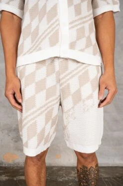 Knitted Checked Shorts - Taupe(Knitted Checked Shorts Taupe) -Jk Attire DSC02739