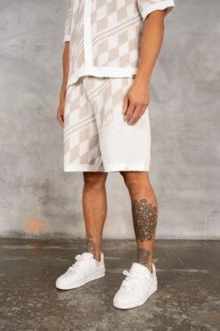 Knitted Checked Shorts - Taupe(Knitted Checked Shorts Taupe) -Jk Attire DSC02741