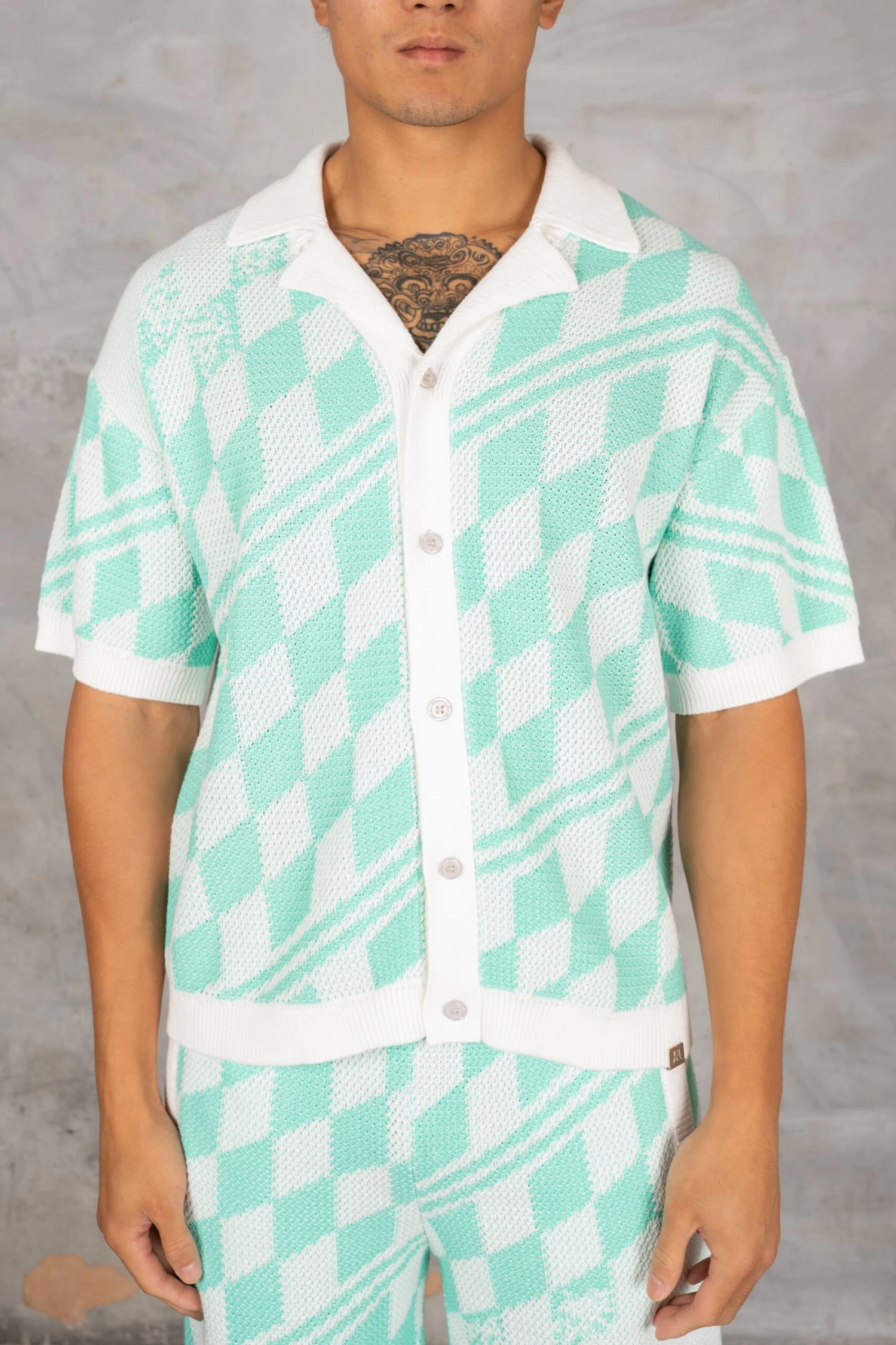 Boxy Checked Knitted Shirt - Mint(Boxy Checked Knitted Shirt Mint) 1 Boxy Checked Knitted Shirt - Mint(Boxy Checked Knitted Shirt Mint)