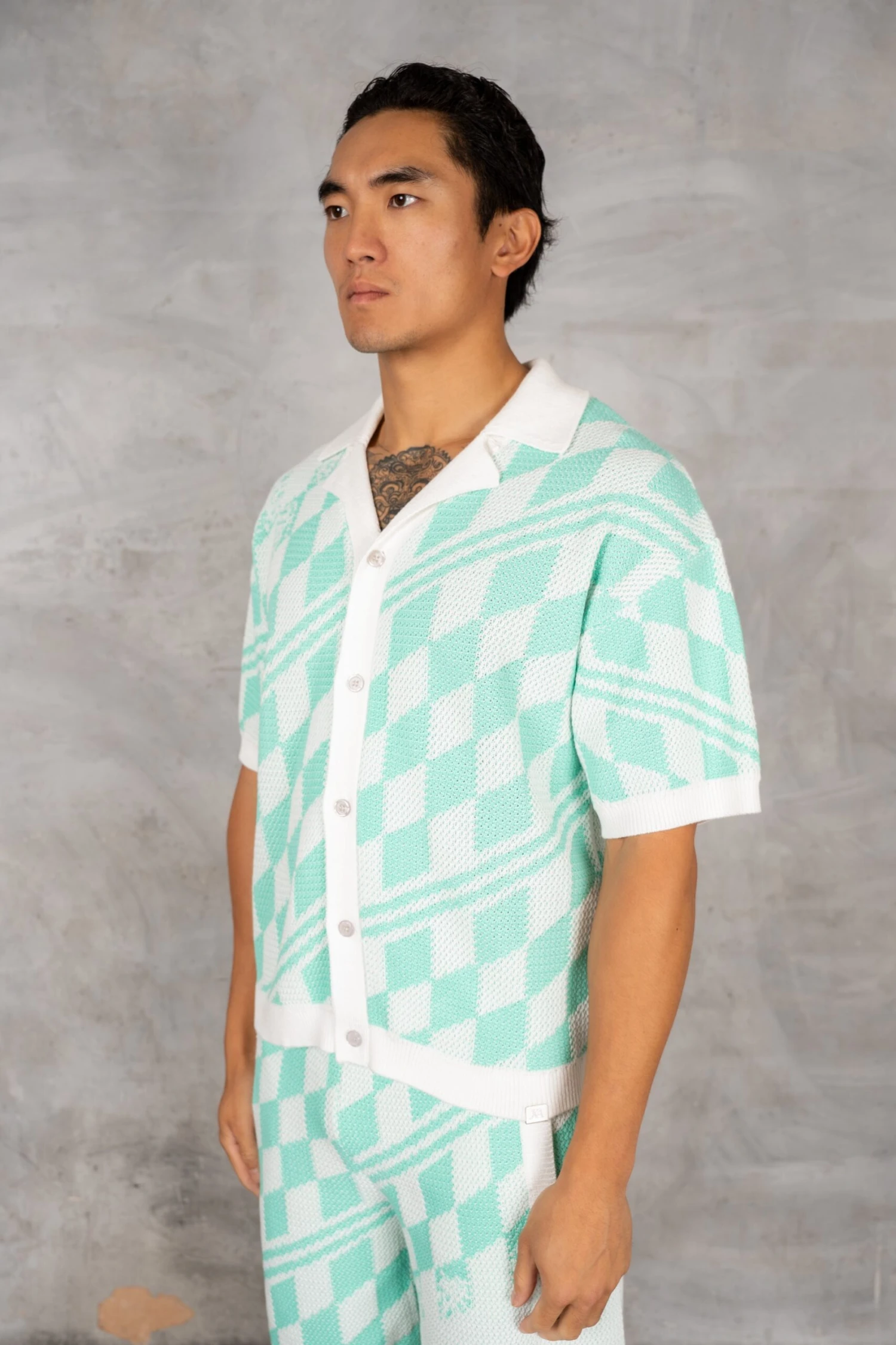 Boxy Checked Knitted Shirt - Mint(Boxy Checked Knitted Shirt Mint) 5 Boxy Checked Knitted Shirt - Mint(Boxy Checked Knitted Shirt Mint) - Image 5