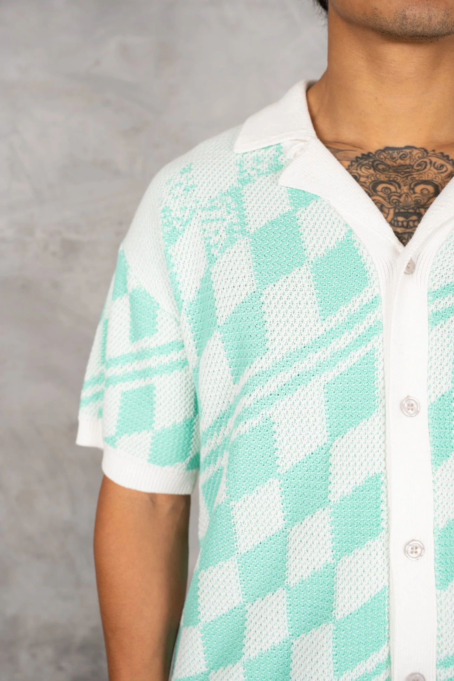 Boxy Checked Knitted Shirt - Mint(Boxy Checked Knitted Shirt Mint) 4 Boxy Checked Knitted Shirt - Mint(Boxy Checked Knitted Shirt Mint) - Image 4