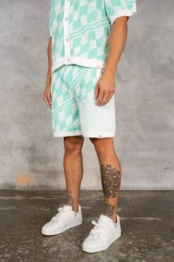 Knitted Checked Shorts - Mint(Knitted Checked Shorts Mint) -Jk Attire DSC02756
