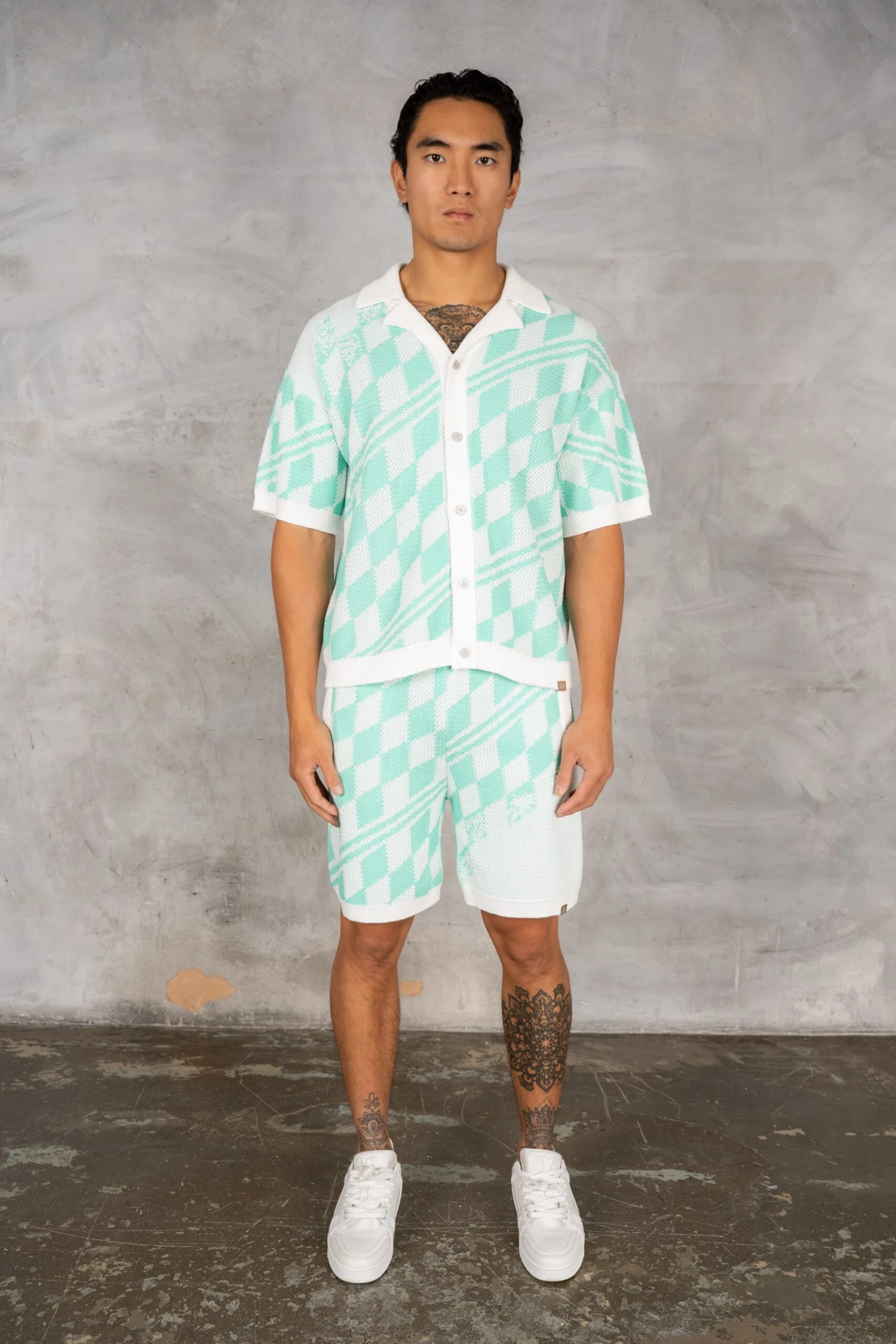 Boxy Checked Knitted Shirt - Mint(Boxy Checked Knitted Shirt Mint) 2 Boxy Checked Knitted Shirt - Mint(Boxy Checked Knitted Shirt Mint) - Image 2