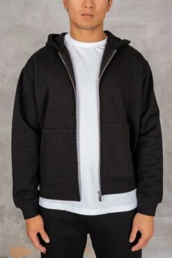 Oversized Boxy Zip Through Hoodie - Black(Oversized Boxy Zip Through Hoodie Black)