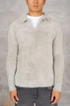 Open Neck Mohair Polo Pullover - Grey(Open Neck Mohair Polo Pullover Grey)