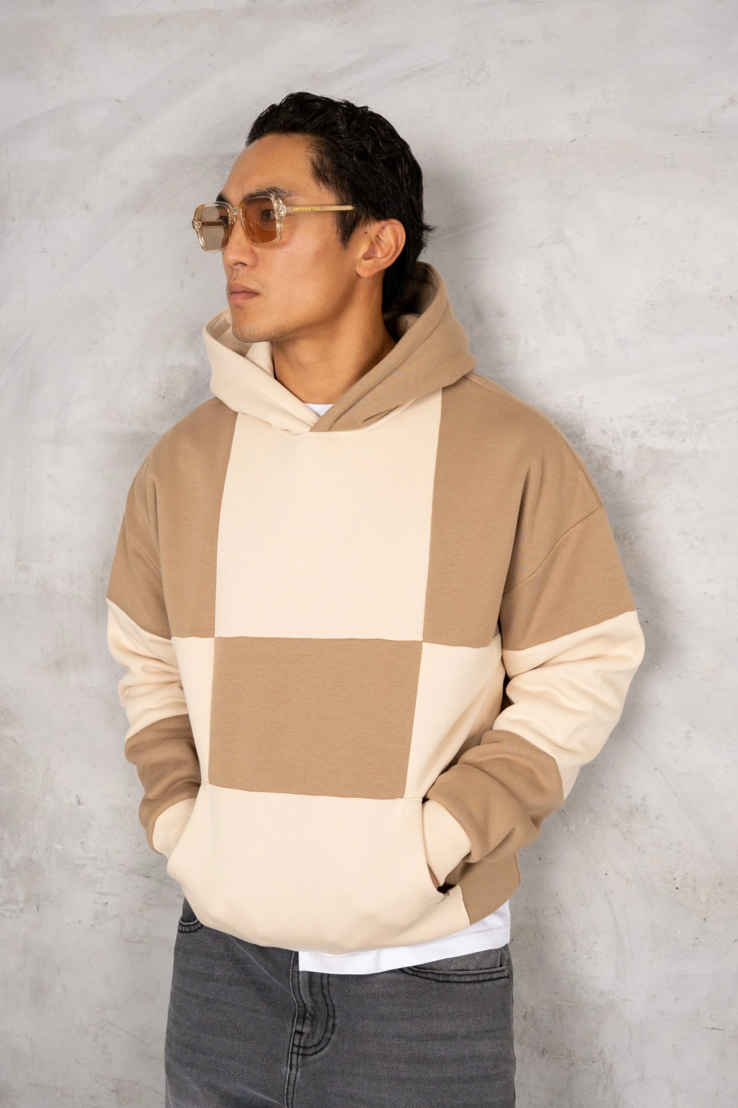 Check Stitch Oversized Hoodie - Stone(Heartless Puff Print Hoodie Black Copy 2) 5 Check Stitch Oversized Hoodie - Stone(Heartless Puff Print Hoodie Black Copy 2) - Image 5