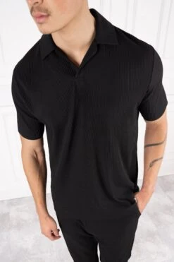 Pleated Polo Shirt - Black(New Ss24 Pleated Polo Shirt Black)