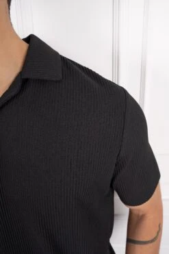 Pleated Polo Shirt - Black(New Ss24 Pleated Polo Shirt Black) -Jk Attire DSC05789