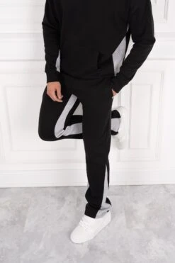 Vintage Flare Panel Tracksuit Joggers - Black/Grey(New Summer Vintage Flare Panel Tracksuit Joggers Black Grey)