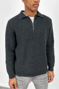 Ribbed Oversized Quarter-Zip Jumper - Grey(New Ribbed Oversized Quarter Zip Jumper Light Grey)