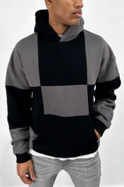 Check Stitch Oversized Hoodie - Black/Charcoal(Check Stitch Oversized Hoodie Stone Copy)