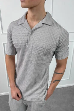 Structured Open Neck Polo - Grey(Mst14 2429 Lg)