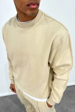Extended Neck Crew Neck Sweatshirt - Taupe(Extended Neck Crew Neck Sweatshirt Taupe)