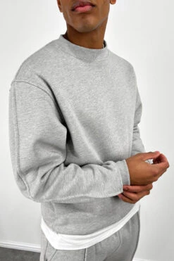 Extended Neck Crew Neck Sweatshirt - Grey Marl(Extended Neck Crew Neck Sweatshirt Grey Marl) -Jk Attire K ae88b125 b4d1 4ae6 9b5d 77bfe9582bf9