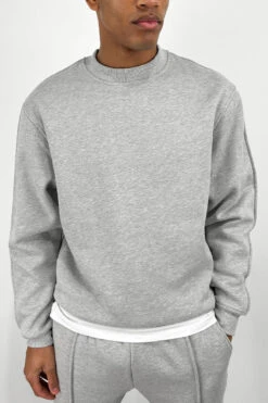 Extended Neck Crew Neck Sweatshirt - Grey Marl(Extended Neck Crew Neck Sweatshirt Grey Marl)