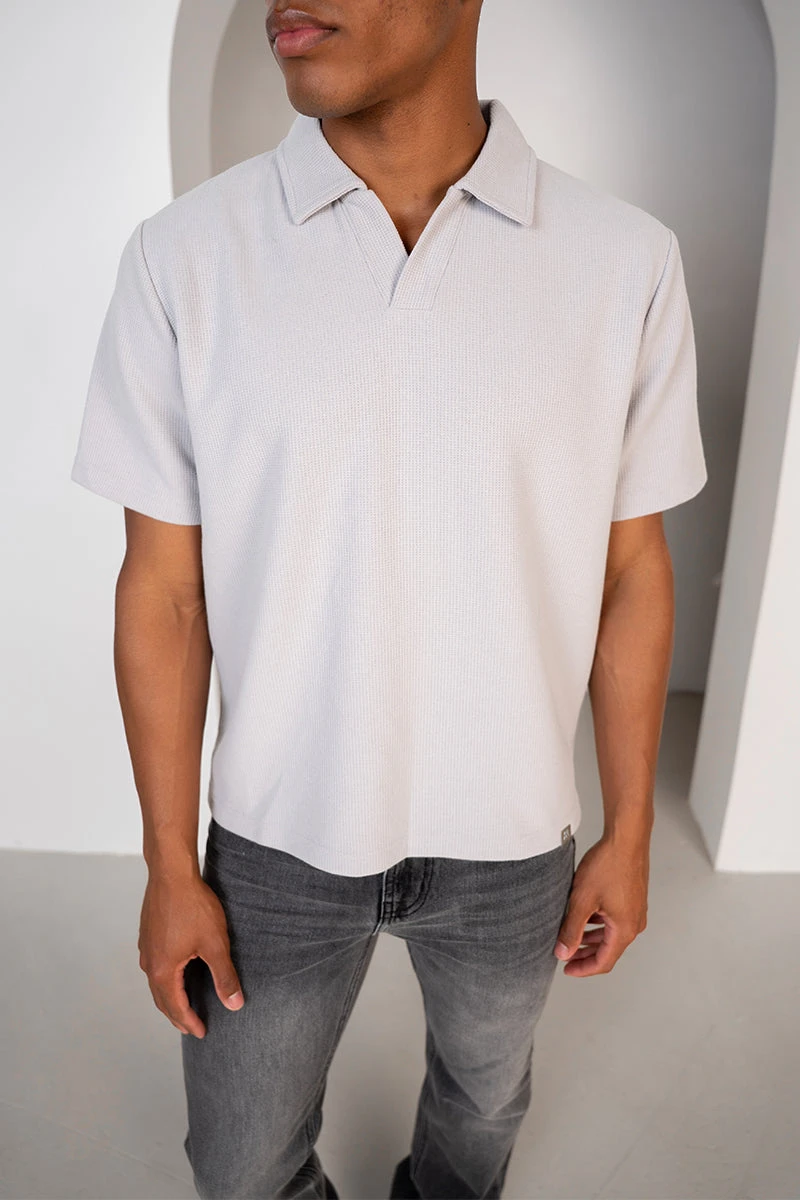 Waffle Boxy Open Neck Polo - Grey(Waffle Boxy Open Neck Polo Grey) 9 Waffle Boxy Open Neck Polo - Grey(Waffle Boxy Open Neck Polo Grey) - Image 9
