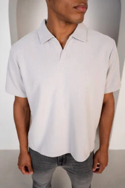Waffle Boxy Open Neck Polo - Grey(Waffle Boxy Open Neck Polo Grey)