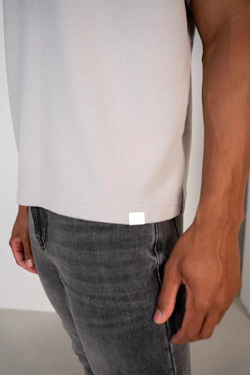 Waffle Boxy Open Neck Polo - Grey(Waffle Boxy Open Neck Polo Grey) 5 Waffle Boxy Open Neck Polo - Grey(Waffle Boxy Open Neck Polo Grey) - Image 5
