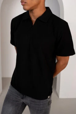 Waffle Boxy Open Neck Polo - Black(Waffle Boxy Open Neck Polo Black) -Jk Attire Product6 13