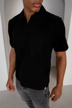 Waffle Boxy Open Neck Polo - Black(Waffle Boxy Open Neck Polo Black) -Jk Attire Product6 15