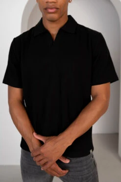 Waffle Boxy Open Neck Polo - Black(Waffle Boxy Open Neck Polo Black) -Jk Attire Product6 4