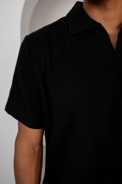 Waffle Boxy Open Neck Polo - Black(Waffle Boxy Open Neck Polo Black) -Jk Attire Product6 6