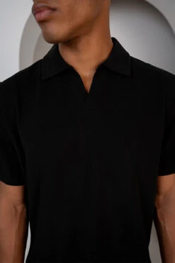 Waffle Boxy Open Neck Polo - Black(Waffle Boxy Open Neck Polo Black) -Jk Attire Product6 7