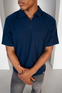 Waffle Boxy Open Neck Polo - Navy(Waffle Boxy Open Neck Polo Navy)