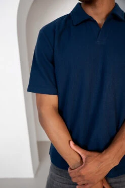 Waffle Boxy Open Neck Polo - Navy(Waffle Boxy Open Neck Polo Navy) 10 Waffle Boxy Open Neck Polo - Navy(Waffle Boxy Open Neck Polo Navy) -Jk Attire Product7 9