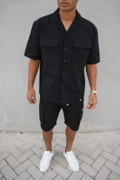 Boxy Ripstop Oversized Shirt - Black(Mst14 2433 Bk) -Jk Attire RAH06172