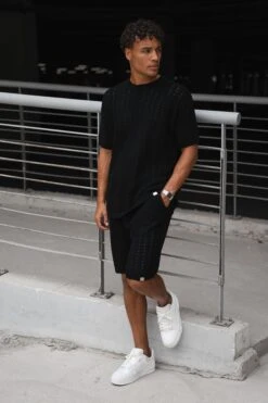 Boxy Hole Knit T-Shirt - Black(Mst14 2427) -Jk Attire RAH06542