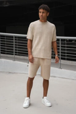 Boxy Hole Knit T-Shirt - Stone(Mst14 2427 Lg Copy) -Jk Attire RAH06590